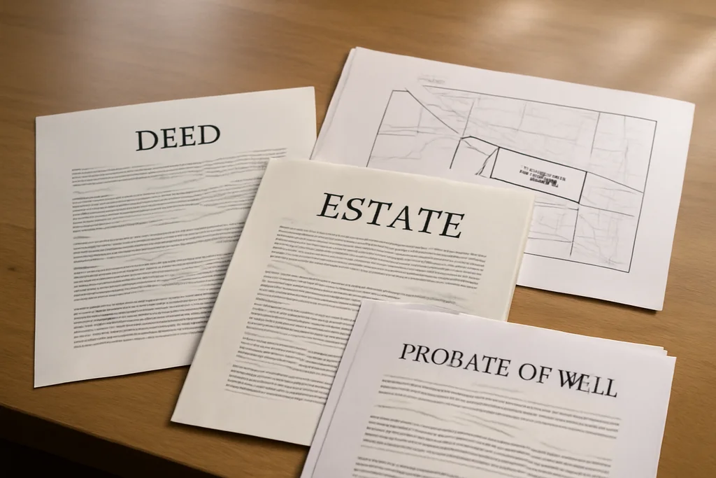 Wisconsin probate and inherited land paperwork on a desk