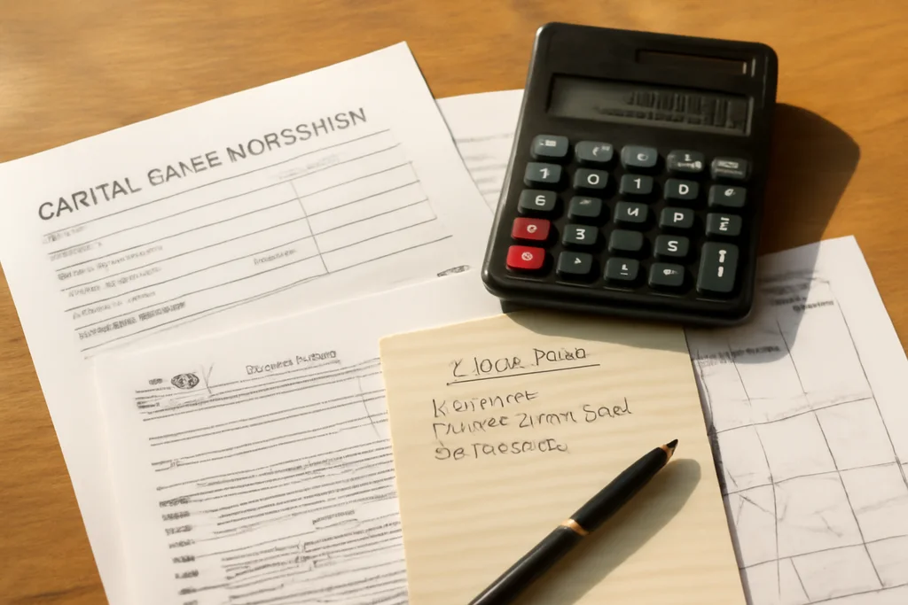 Capital gains worksheet and land sale numbers for Wisconsin property