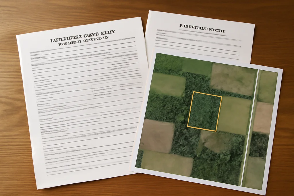 Wisconsin land sale paperwork with piece map and purchase offer