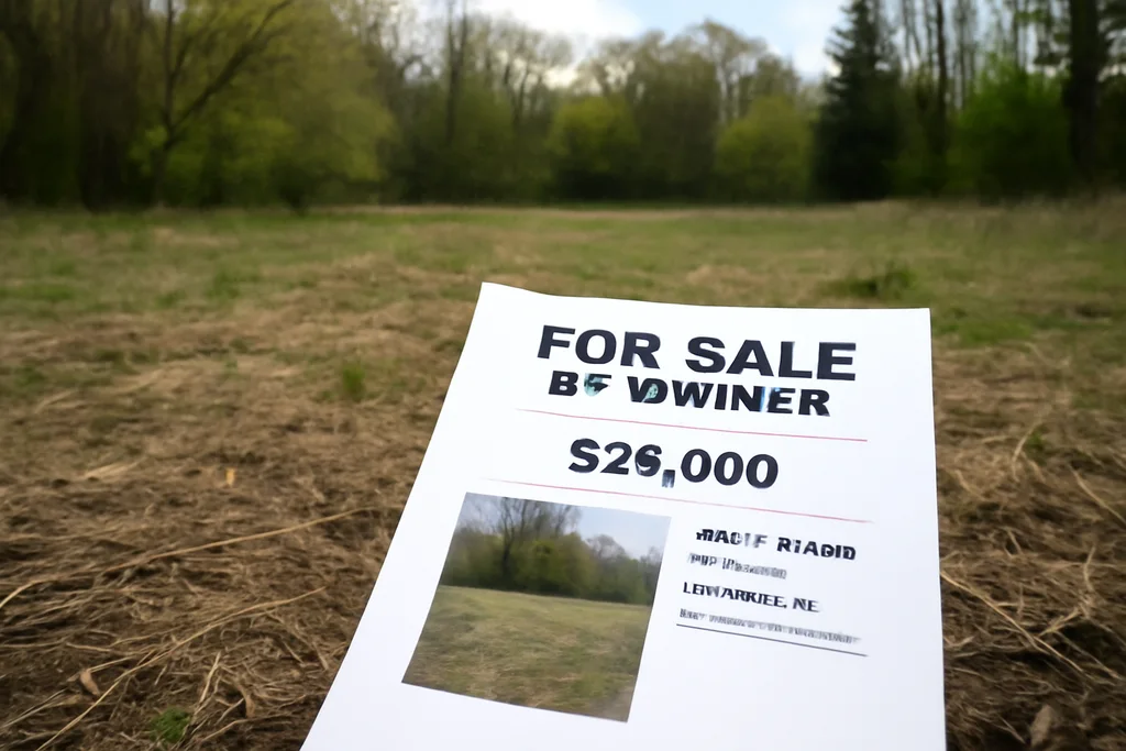 Vacant lot photo and pricing notes for a for-sale-by-owner land listing in Wisconsin